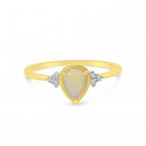 14K Yellow Gold Pear Cut Opal and Diamond Ring