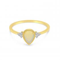 14K Yellow Gold Pear Cut Opal and Diamond Ring