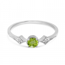 14K White Gold Peridot and Diamond Ring