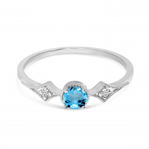 14K White Gold Blue Topaz and Diamond Ring