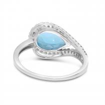 14K White Gold Pear Cut Blue Topaz East to West Diamond Halo Ring