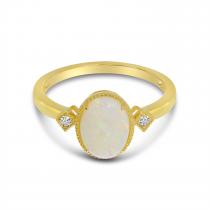 14K Yellow Gold Oval Opal Ring with Diamond Millgran Details