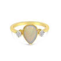 14K Yellow Gold Pear Opal Ring with Diamond Illusion Accents