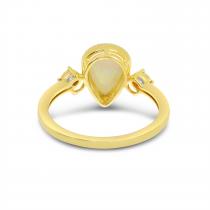 14K Yellow Gold Pear Opal Ring with Diamond Illusion Accents