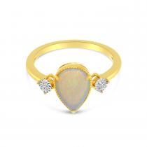 14K Yellow Gold Pear Opal Ring with Diamond Illusion Accents