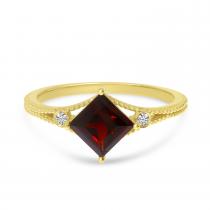 14K Yellow Gold Princess Garnet Beaded Band Ring