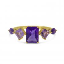 14K Yellow Gold Fancy Cut Light & Dark Amethyst Ring