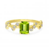 14K Yellow Gold Emerald Cut Peridot and Diamond Twist Band Ring