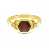 14K Yellow Gold Hexagon Garnet and Diamond Geometric Ring