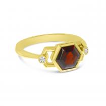 14K Yellow Gold Hexagon Garnet and Diamond Geometric Ring