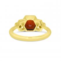 14K Yellow Gold Hexagon Garnet and Diamond Geometric Ring