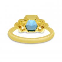 14K Yellow Gold Hexagon Blue Topaz and Diamond Geometric Ring