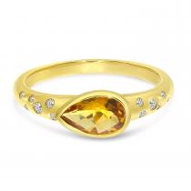 14k Yellow Gold Pear Citrine And Diamond Band Ring