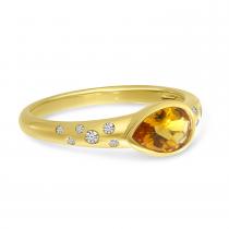 14k Yellow Gold Pear Citrine And Diamond Band Ring