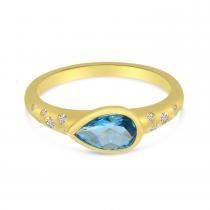 14k Yellow Gold Pear Blue Topaz And Diamond Band Ring