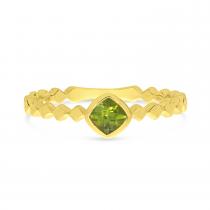 14k Yellow Gold Cushion Peridot Beaded band Ring