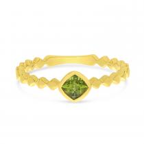 14k Yellow Gold Cushion Peridot Beaded band Ring