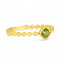 14k Yellow Gold Cushion Peridot Beaded band Ring