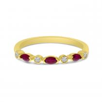 14K Yellow Gold Marquise Ruby and Diamond Stackable Band