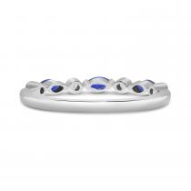 14K White Gold Marquise Sapphire and Diamond Stackable Band