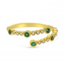 14K Yellow Gold Emerald and Diamond Bubble Bypass Precious Ring