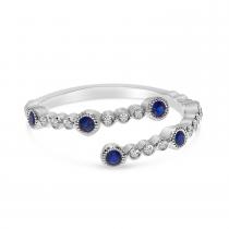 14K White Gold Sapphire and Diamond Bubble Bypass Precious Ring