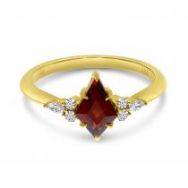 14K Yellow Gold Marquise Garnet and Diamond Kite Shape Ring