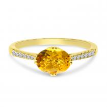 14k Yellow Gold Oval Citrine and Diamond Ring