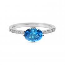 14K White Gold Oval Blue Topaz and Diamond Semi Precious Ring