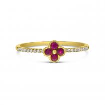 14K Yellow Gold Ruby and Diamond Precious Clover Ring