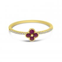 14K Yellow Gold Ruby and Diamond Precious Clover Ring