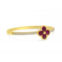 14K Yellow Gold Ruby and Diamond Precious Clover Ring