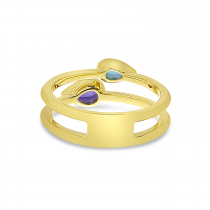 14K Yellow Gold Double Pear Duo Amethyst and Blue Topaz Semi Precious Ring