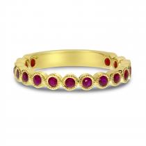 14K Yellow Gold Round Ruby Millgrain Bezel Band