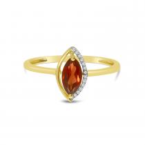 14k Yellow Gold Marquise Garnet with Half Diamond Halo Semi Precious Ring