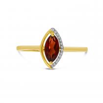 14k Yellow Gold Marquise Garnet with Half Diamond Halo Semi Precious Ring