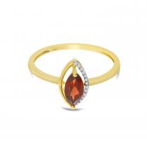 14k Yellow Gold Marquise Garnet with Half Diamond Halo Semi Precious Ring