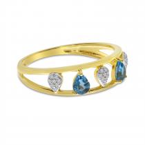 14K Yellow Gold Alternating Pear Blue Topaz and Diamond Open Band Ring