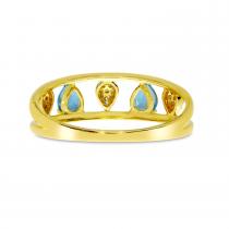 14K Yellow Gold Alternating Pear Blue Topaz and Diamond Open Band Ring