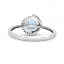 14k White Gold Round Blue Topaz with Half Diamond Halo Semi Precious Ring