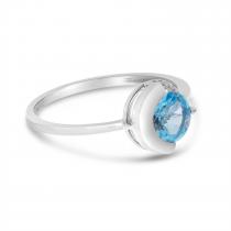 14k White Gold Round Blue Topaz with Half Diamond Halo Semi Precious Ring