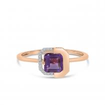 14K Rose Gold Cushion Amethyst with Diamond Half Halo Ring