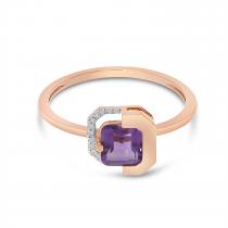 14K Rose Gold Cushion Amethyst with Diamond Half Halo Ring