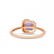 14K Rose Gold Cushion Amethyst with Diamond Half Halo Ring