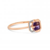 14K Rose Gold Cushion Amethyst with Diamond Half Halo Ring