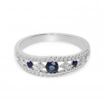 14K White Gold Sapphire and Diamond Alternating Band