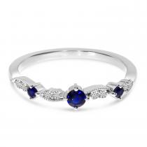 14K White Gold Sapphire and Diamond Stackable Band Ring