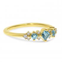 14K Yellow Gold Triple Princess Blue Topaz with Diamond Ring