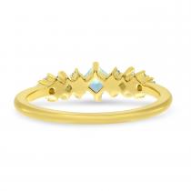 14K Yellow Gold Triple Princess Blue Topaz with Diamond Ring