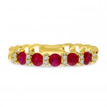 14K Yellow Gold Ruby and Diamond Chain Ring